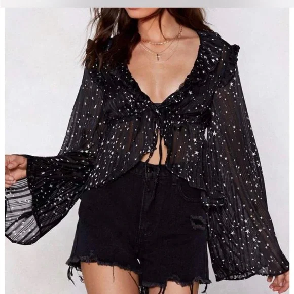 Black Ruffled Women's Top - Picture 2 of 5